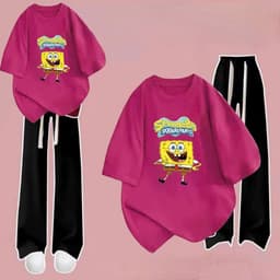 [ MỞ BÁN GIẢM 60% ] sét bộ đồ quần dài dây to đen+ mix áo phông form rộng màu HỒNG thêu cao xinh 3
