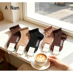 Tất Nữ Cổ Ngắn Họa Tiết Nơ Xinh Xắn – Tất Cotton Mềm Thoáng, Co Giãn Tốt, Phong Cách Hàn Quốc set 10 Đôi 7