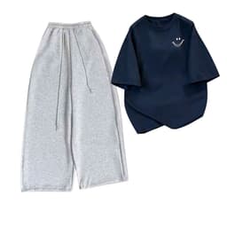 SÉT BỘ QUẦN DA CÁ XÁM ĐẬM DÁNG DÀI + MIX ÁO THUN HÌNH MẶT CƯỜI 2