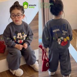 [10-29kg] Bộ Nỉ 2 Da Cao Cấp Premium Cho Bé Gái Mặc Thu Đông Dày Mịn Ấm KIMCHIBABY Họa Tiết Hoạt Hình Micki BN604 2