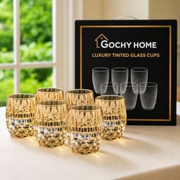 [ GOCHY ] Bộ 6 Ly Thủy Tinh GOCHY HOME 300ml Vân Ong Dập Nổi 3D, Cốc Uống Nước Soda-Lime Không Chì, Dày Dặn Sang Trọng- Mix Vàng 7