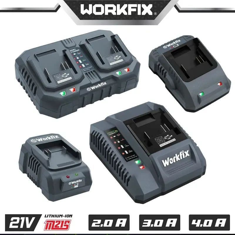 Sạc pin máy khoan - máy siết bulong - máy bắn vít Workfix chân sạc phổ thông, Sạc nhanh 2.0A - 4.0A - Sạc Đôi 3.0A