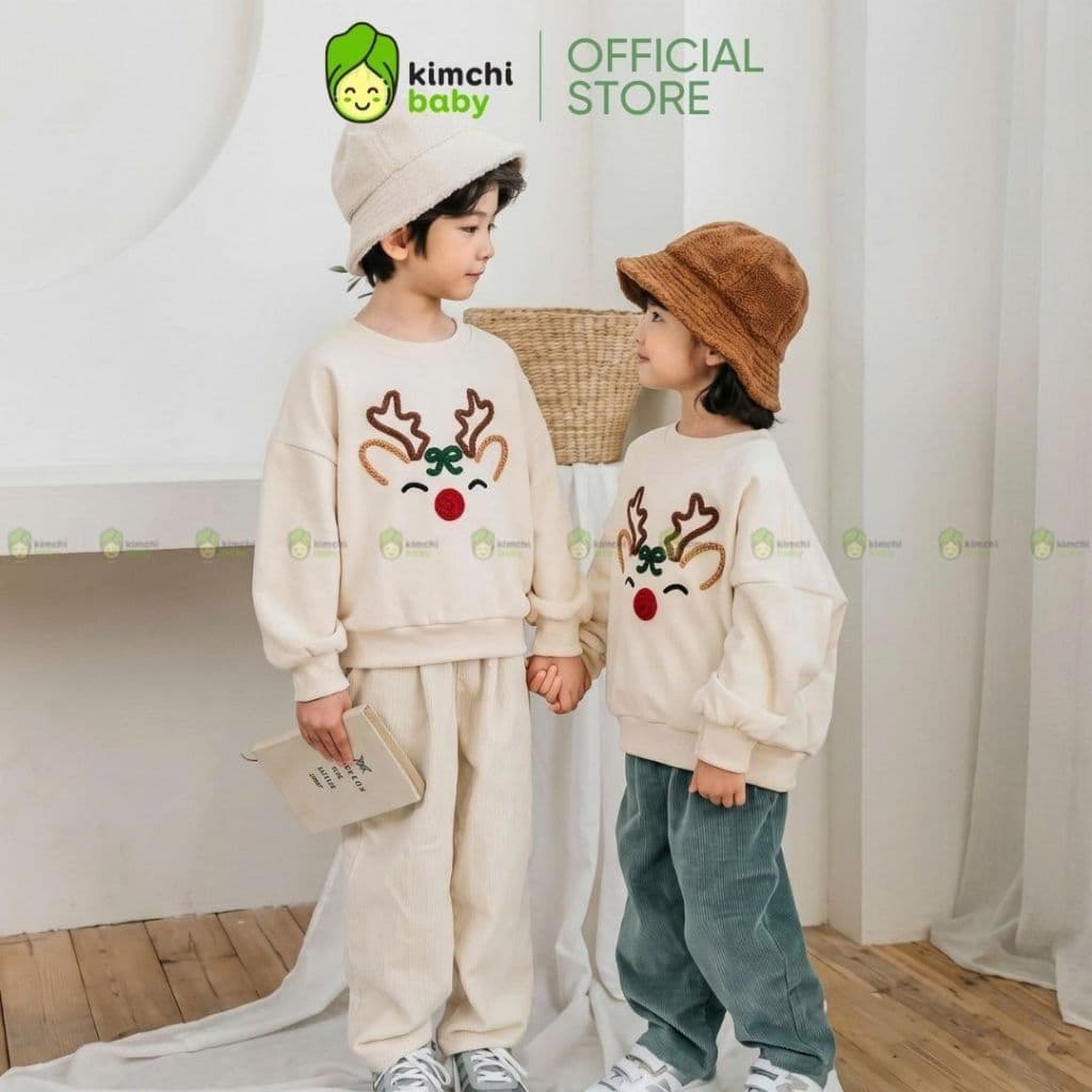 [10-29KG] Áo Nỉ Giáng Sinh Cho Bé Kimchibaby Vải Nỉ 2 Da Cao Cấp Dày Mịn Ấm, Áo Sweater Thu Đông Họa Tiết Noel AN602
