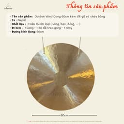 [Amrita] [Hàng Sẵn] Golden Wind Gong 60cm kèm đế gỗ và chày bông - CXNP534 2
