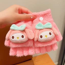 Găng tay lật cực ấm áp Năm ngón tay hoạt hình kuromi Phong cách mới Trẻ em Mùa đông Bé gái 4