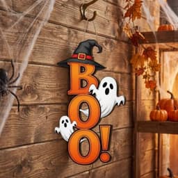HOUCHU Halloween Ma Mặt Dây, Gỗ 2D Flat Ma Phù Thủy Mũ Móc Treo Cửa, Trang Trí Ngày Lễ Gothic Dày Gỗ Chắc Chắn Có Dây BOO Thư Trang Trí Tường Trang Trí Nhà 6