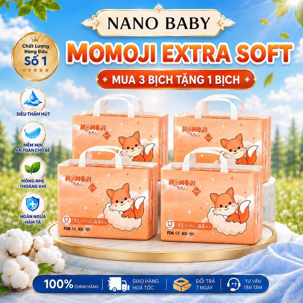 (COMBO 3 bịch TẲNG 1 bịch) Tã Bỉm MOMOJI EXTRA SOFT  mềm mỏng thấm hút tốt