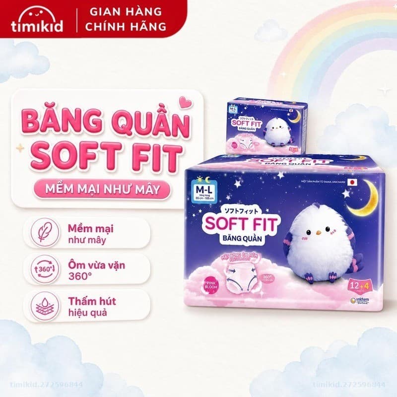 Băng Vệ Sinh Nữ Dạng Quần Diana Soft Fit Size SM/ L-XL/ML 12 + 4 miếng - Siêu Mỏng 0.3cm