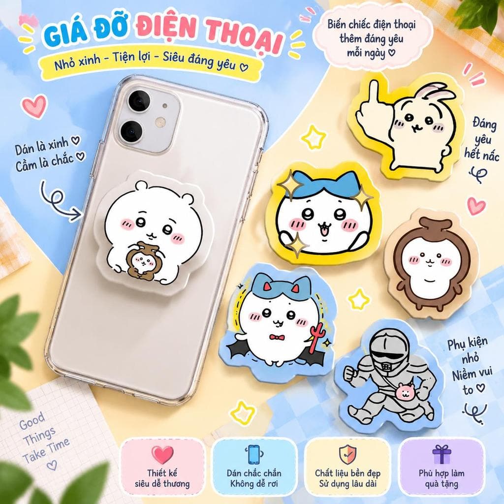 Giá đỡ điện thoại Chiikawa có túi khí, Chiikawa Usagi, sóc bay nhỏ, hoạt hình, giá đỡ để bàn xoay được