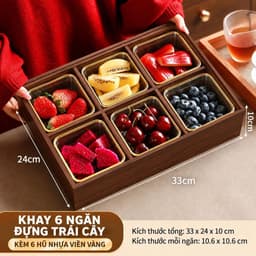 Khay Đựng Bánh Kẹo Mứt Tết 2027 Gỗ Melamine Chia 4 Và 6 Ngăn Kèm Hũ, Nắp Mica Trong Suốt, Núm Hươu Vàng Sang Trọng 6