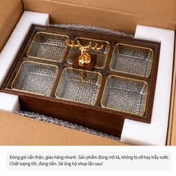 Khay Bánh Kẹo Tết 6 Ngăn , Hộp Đựng Mứt Tết Gỗ Vân Óc Chó Nắp Acrylic Trong Suốt Sang Trọng, Trang Trí Phòng Khách 9