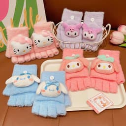 Găng tay lật cực ấm áp Năm ngón tay hoạt hình kuromi Phong cách mới Trẻ em Mùa đông Bé gái 2