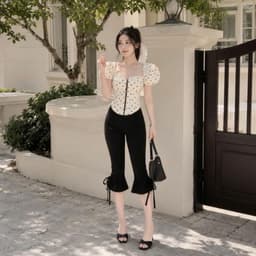 Quần ngố lửng cạp cao có dây rút cột nơ unnie quần thun dài qua gối y2k QL77 2