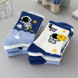 Set 10 Đôi Tất Trẻ Em Cao Cổ Phi Hành Gia Astronaut Cotton Mềm Size M-L 3-12 Tuổi 9