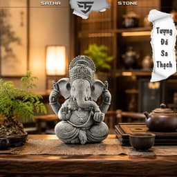 Tượng thần voi Ganesha đá sa thạch xanh -  Tượng deco, trang trí tiểu cảnh, bán cạn, terrarium 4