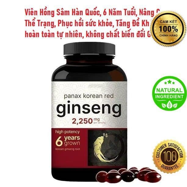 Viên Hồng Sâm Đỏ Hàn Quốc 6 Năm Tuổi, NatureBell Panax Ginseng 2250mg, Chống Oxy Hóa, Tăng Đề Kháng | GIÁ CỰC RẺ  