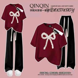 [ MỞ BÁN GIẢM 60% ] sét bộ đồ quần dài dây to đen+ mix áo phông form rộng NƠ DÚM thêu -thu009 1