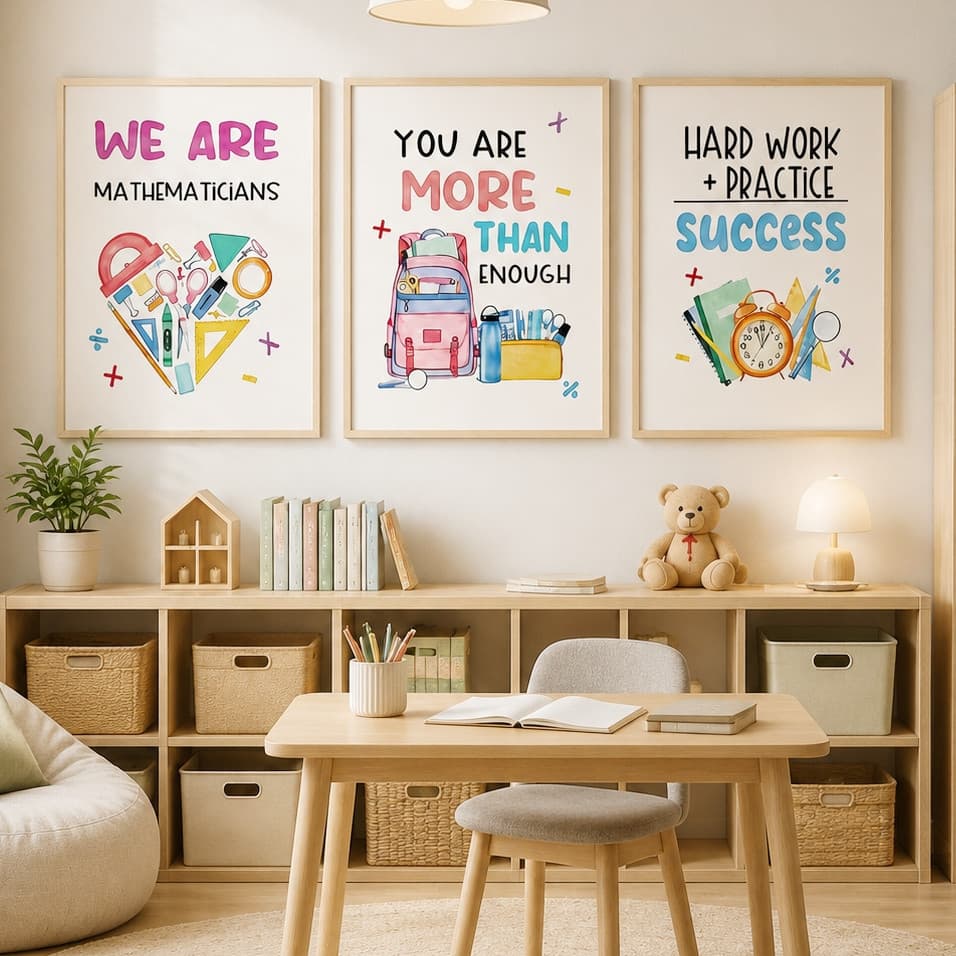 Bộ 3 Tranh Treo Tường Trẻ Em Màu Sắc Sặc Sỡ Câu Nói Khích Lệ Tích Cực Trang Trí Phòng Bé Lớp Học Mầm Non
