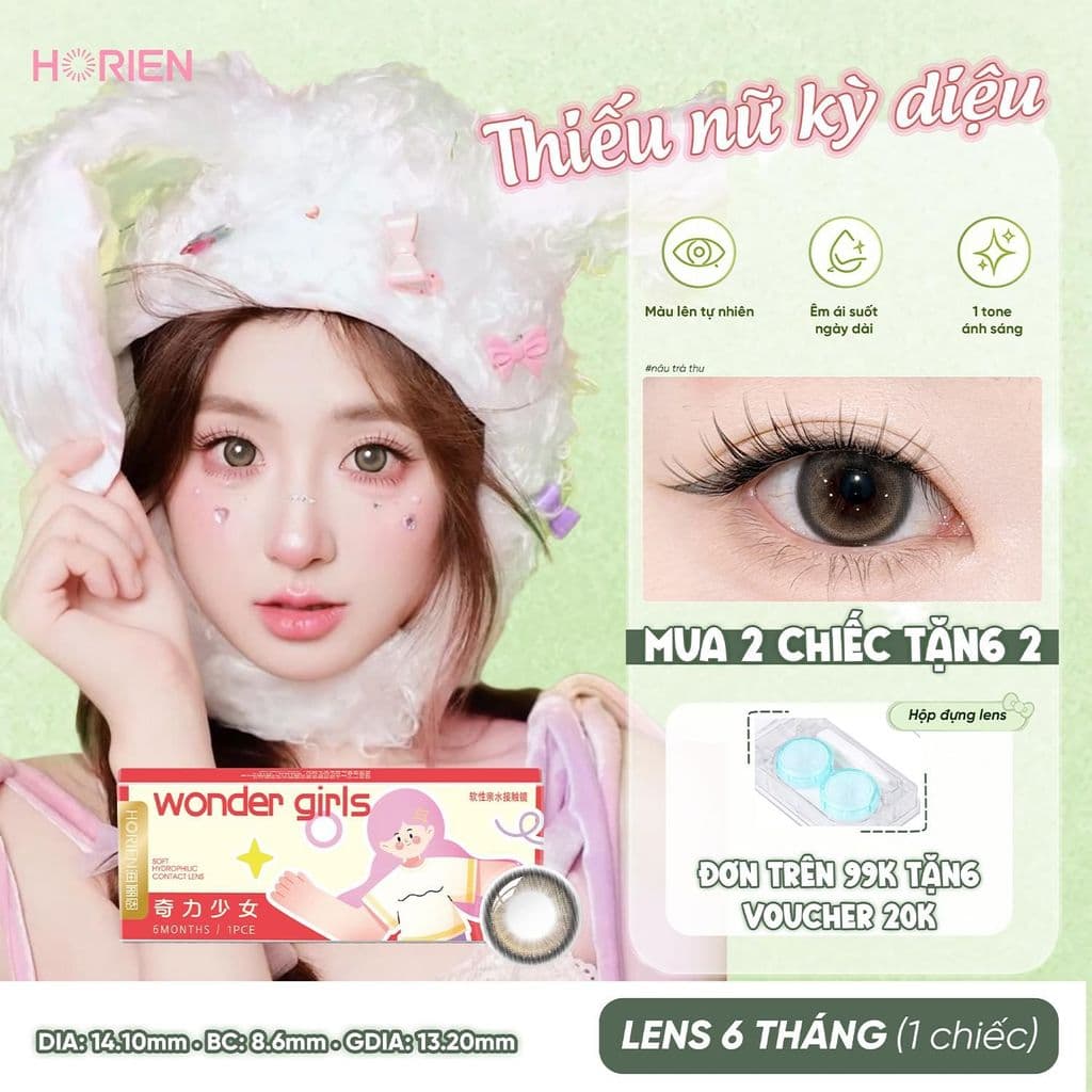 [LENS 6 THÁNG] 1 Chiếc Horien BST Thiếu Nữ Kì Diệu  Kính Áp Tròng Có 0 - 7 Độ WG