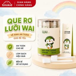 Que Tưa Lưỡi, Rơ Lưỡi Wai Cho Bé Từ 0-2 Tuổi Bông Kháng Khuẩn, Hộp 30 que - Timikid 1