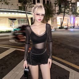 Đầm Lưới Ôm Body Tay Dài Cổ V Kiểu Xuyên Thấu D171 7 - Sam botique 6