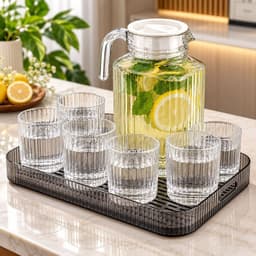 Bộ Bình Cốc Thủy Tinh Họa Tiết Giọt Nước Cao Cấp, Bình Có Quai Cầm Kèm 6 Ly, Kèm Khay Sang Trọng – Bộ Bình Ly Tiếp Khách 5