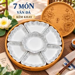 Bộ bát đĩa hoa mai vàng sứ cao cấp Set đĩa hoa mặt trời 45cm gốm sứ chịu nhiệt Bộ đĩa thờ cúng 8