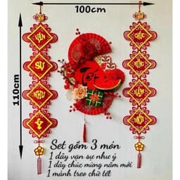 Set 3 Món Decor Tết 2027 Trang Trí Nhà Cửa & Cửa Hàng – Mành Treo Chữ Tết + Dây Vạn Sự Như Ý + Dây Chúc Mừng Năm Mới 1
