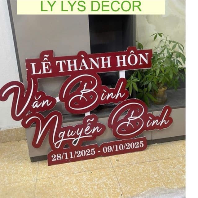 Bảng tên dâu rể ngày cưới, bảng tên đám cưới trang trí gia tiên. LY LYS DECOR