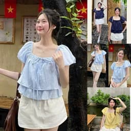 Áo babydoll nữ kiểu mới may hai lớp tay bồng phồng xoè phong cách hàn quốc BD63 2