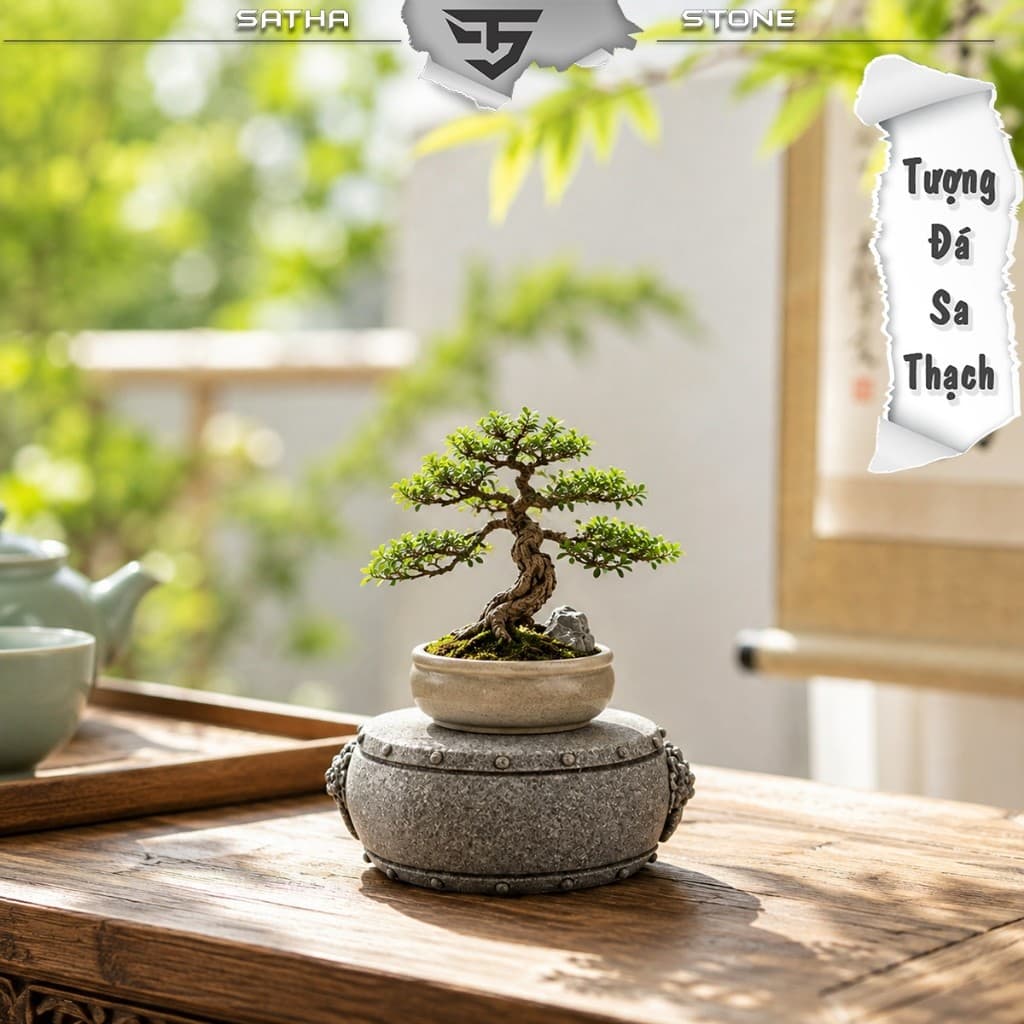 Tượng trống đá sa thạch - trưng bày tiểu cảnh, bán cạn, bonsai, terrarium