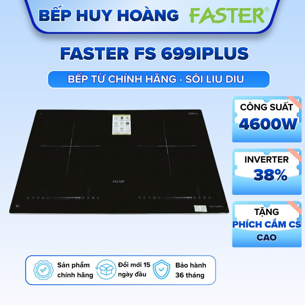 Bếp từ đôi Faster 699iplus I Bếp từ đôi model mới nhất I Bếp từ inverter, Sôi liu riu I Bảo hành chính hãng 3 năm