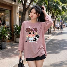 Áo thun form rộng áo thun giấy xước mỏng in hoạ tiết cô gái đáng yêu  TG TOC79 21 - Sammi Botique 5 6
