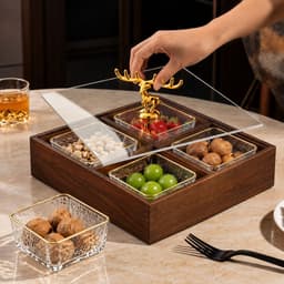 Khay đựng bánh kẹo và hạt chất liệu gỗ Melamine màu óc chó chia ngăn sang trọng, Khay đựng hoa quả,trà, bánh kẹo 7