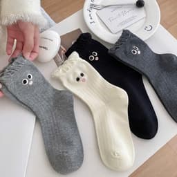 Set 5 Đôi Tất/ Vớ Cổ Cao Cho Nữ Hoạ Tiết Đôi Mắt Bong Bóng Miệng Cổ Bèo Phong Cách Hàn TN34 JULIET 5