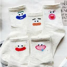 Set 10 đôi tất hoạ tiết biểu cảm mặt đáng yêu, tất nữ cổ trung phong cách biểu cảm hài hước T413 6