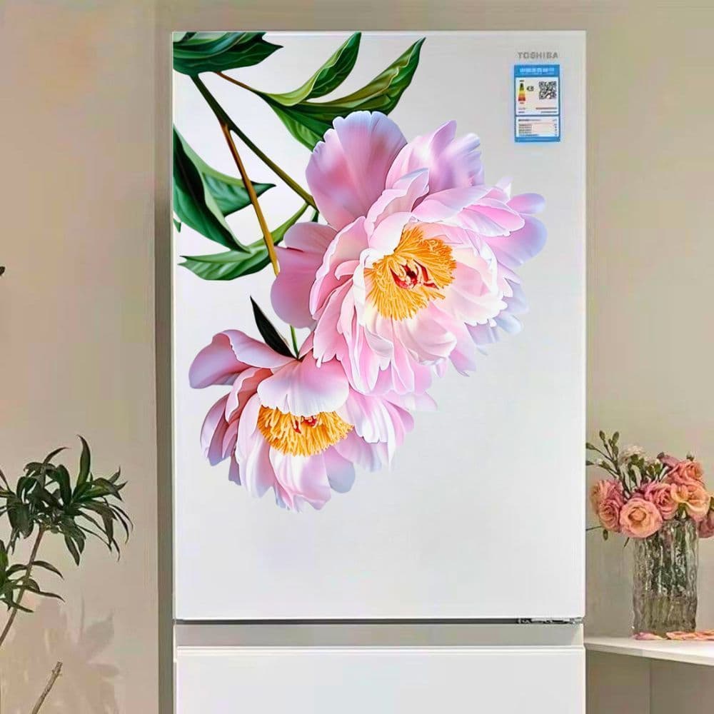 Decal Hoa Mẫu Đơn Hồng 3D - Sticker Dán Tủ Lạnh, Cửa Kính
