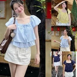 Áo babydoll nữ kiểu mới may hai lớp tay bồng phồng xoè phong cách hàn quốc BD63 7