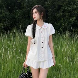 Áo sơ mi bèo quốc dân cổ sen tay bồng dáng babydoll in nơ hồng xinh đẹp SMZ93366 8