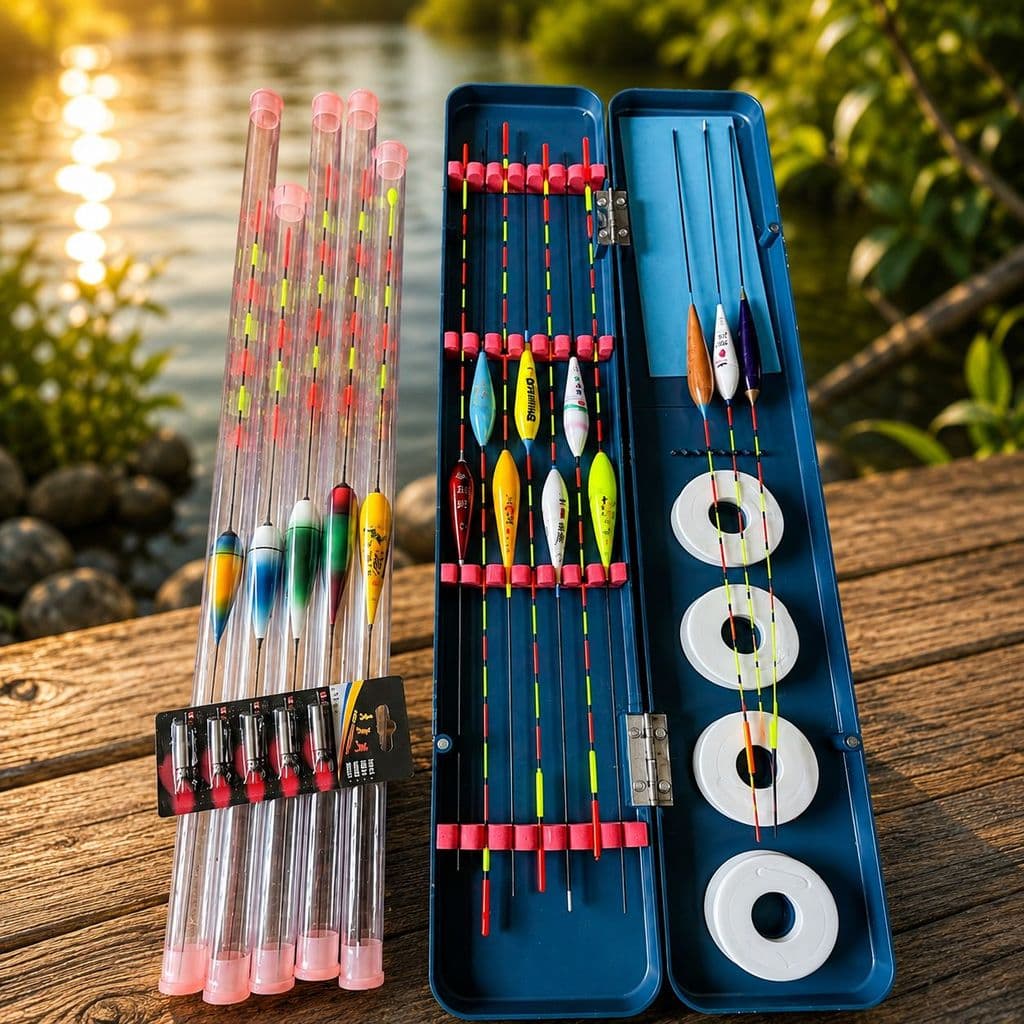 Combo 15 Phao Câu Đài Cao Cấp – 10 Phao Ngày, 5 Phao Đêm Siêu Nhạy, Kèm Hộp Đựng 44cm & Vỉ Pin