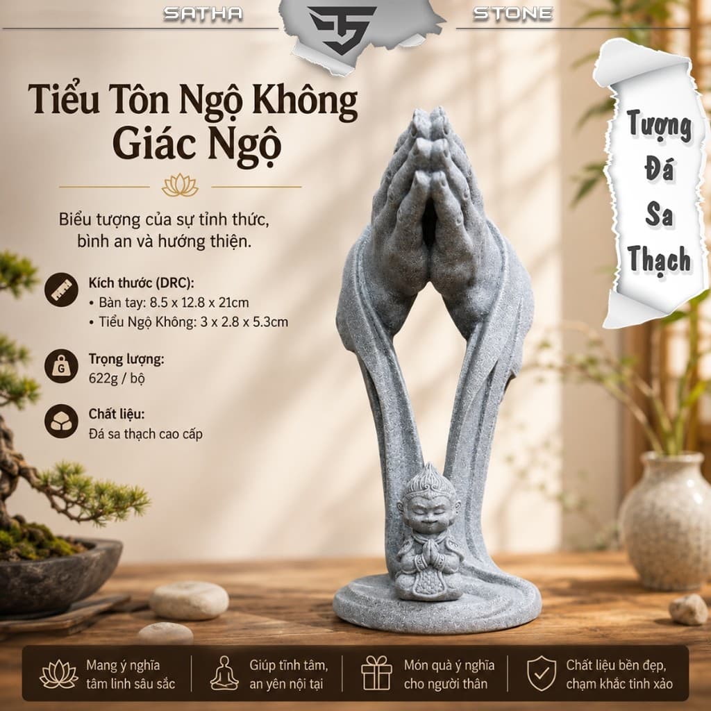 Bộ tiểu Tôn Ngộ Không giác ngộ đá sa thạch ST.PVN2678 - Tượng deco, trang trí tiểu cảnh, bán cạn, terrarium