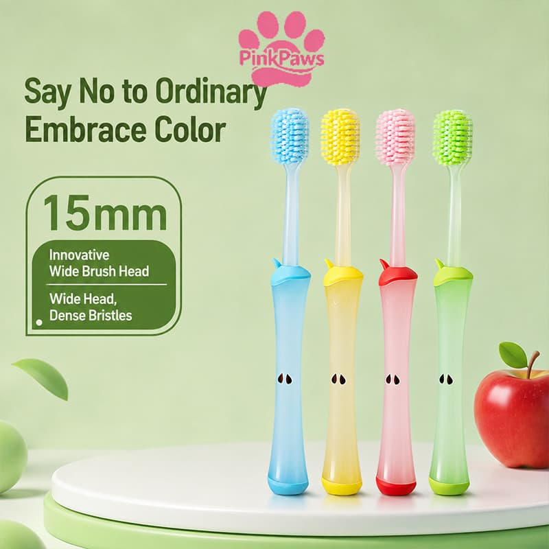 🩰PinkPaws Bàn chải đánh răng lông mềm Fun Apple dành cho trẻ em: Lông bàn chải dày nhẹ nhàng chăm sóc nướu nhạy cảm.