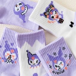 Set 10 Đôi Tất Kuromi Bé Gái Cổ Cao Cotton Mềm Mại Co Giãn Thấm Hút Mồ Hôi Vớ Hoạt Hình Dễ Thương Size S M L 3