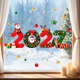 2027 Giáng Sinh Năm Mới Chủ Đề Tĩnh Cửa Sổ Dán Keo Không Làm Tổn Thương Kính Phòng Khách Cửa Sổ Ngày Lễ Không Khí Trang Trí Dán 4