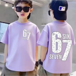 Áo thun bé trai số 67 họa tiết in trên mặt trước và sau tay ngắn Cotton nguyên chất thoải mái khi mặc quần áo thời trang mùa hè không nóng bỏng Có nhiều kích cỡ. 6