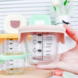 Hộp trữ đông thủy tinh ăn dặm cho bé có vạch chia 180ml nắp silicon, Hũ trữ đông đồ ăn dặm cho bé Freeship 6