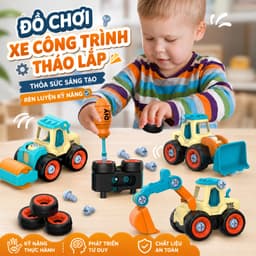 Đồ Chơi Xe Công Trình Tháo Lắp,Bộ 4 Xe Nhiều Màu Kèm Vít & Tua Vít,Phát Triển Khả Năng Thực Hành Của Trẻ 1