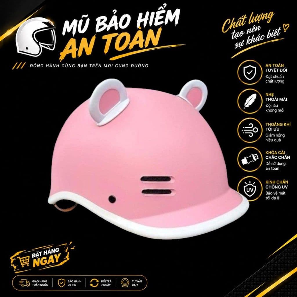 [ĐẠT CHUẨN AN TOÀN] Nón Bảo Hiểm Cá Heo Nửa Đầu Nam Nữ Nhiều Màu Hot Trend Kèm Tai Gấu Charm Cute