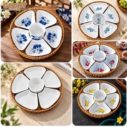 [GOCHY] Bộ Bát Đĩa Hoa Mai 5 Cánh Kèm Khay Mây 33CM Làm Mâm Cúng Bàn Thờ Thần Tài, Mâm Chè, Mâm Xôi Siêu xᶖnh, Ý Nghĩa 1