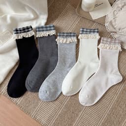 🧦 SET 3 ĐÔI TẤT VỚ NỮ CỔ CAO PHỐI REN CARO VINTAGE 3